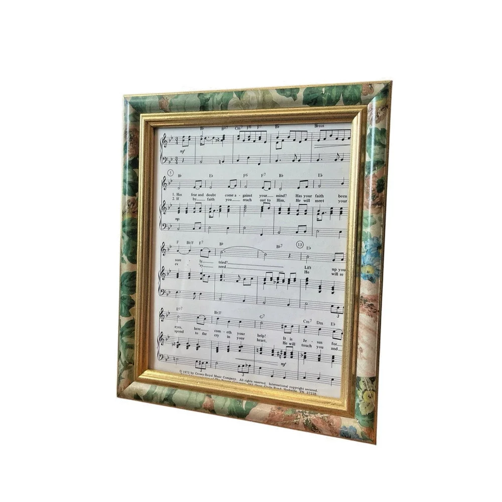 Vintage 80s Pastel Floral Print Picture Frame, 8x10 Photo, Gold Trim Cottagecore